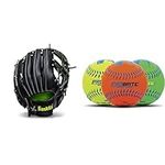 Franklin Sports Baseball and Softball Glove - Fieldmaster Midnight Adult + Youth Baseball Gloves - Infield + Outfield Mitt - Right Hand Throw - 11" & Pro Brite Neon Rubber Teeballs (3 Pack)