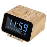 USCCE Digital Alarm Clock Radio - 0-100% Dimmer, Dual Alarm with Weekday/Weekend Mode, 6 Sounds Adjustable Volume, FM Radio w/Sleep Timer, 2 USB Charging Ports, Thermometer, Battery Backup(Wood Grain)