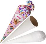 Ferocity School Cone Bag Owl with Name for Girls, Personalized Bag, 70 cm Fabric Sugar Bag with Round Cardboard Blank and Filling, Large Bag as a Pillow [149]