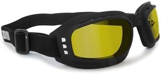 Bertoni Motorcycle Goggles Riding Padded Glasses Photochromic - Adjustable Strap - Ventilated mod. 112 Motorbike Goggles (Photochromic Polarized Yellow Lens)