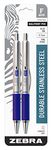 Zebra F-402 Stainless Steel Retractable Ballpoint Pen, 0.7mm, Blue, 2-Pack (29222)