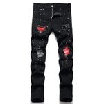 OIIIO Men's Patch Ripped Stretch Regular Fit Jean, 6616-black, 32