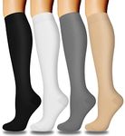 4 Pairs Graduated Copper Compression Socks for Women & Men Circulation 15-20 mmHg - Best Support for Nurses, Running