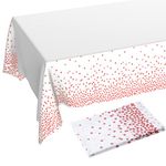 Duocute 2 Pack Rose Gold and White Party Tablecloth for Rectangle Table, Rose Gold Dot Confetti Rectangular Table Cover for Birthday, Bachelorette, Girl Weddings, Picnic, 108"x54"