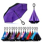 Inverted Reversible Folding Umbrella with C-Shaped Handle for Hands-Free Use – Windproof and Waterproof Double Layer Umbrella with UV Protection, Anti-Drip Inside Out Folding Design for Men and Women – Perfect for Car, Office, Travel & Daily Use (Multicolor)