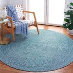 imsid Handwoven Natural cotton Fibres, Braided Reversible Jute and Cotton Round Rug/Carpet for Bedroom Living/Dining Room (5 x 5 feet, multi green)