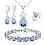 LMXXVJ Mystic Rainbow Fire Cubic Zirconia Jewelry Sets for Women,Platinum plated Necklace Open Ring Earrings Tennis Bracelet Gift Set