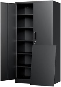 Yizosh Metal Storage Cabinet with Lock - 72" Garage Storage Cabinet with 2 Locking Doors and 5 Adjustable Shelves, Black Steel Lockable File Cabinet for Office,Home,Garage