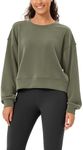 ODODOS Modal Soft Long Sleeve Cropped Sweatshirts for Women Oversized Crew Neck Pullover Crop Top, Fleece Lined Dark Sage, Medium