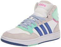 adidas Men's Hoops 3.0 Mid Basketball Shoe, White/Lucid Blue/Pulse Mint, 9.5