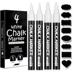 AOSUCO White Chalk Pens, Washable Liquid Chalk Pens for Blackboards, Window, Glass, Chalkboard, Jars, 4 Pack Chalk Markers (3mm & 6mm Reversible Tip) with 45 Labels, Wipeable Blackboard Pens