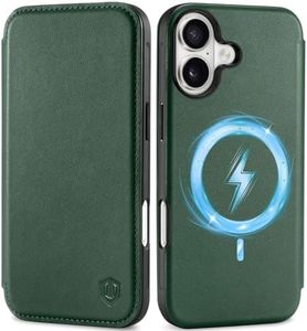 SHIELDON Genuine Leather Slim Wallet Case for iPhone 17 6.3" 5G 2025 | Wireless Charging, RFID Blocking Credit Card Holder, Flip Design, Magnetic Closure, Protective Phone Shell - Evergreen