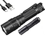 PD40R V2.0 Rechargeable Rotary Switch Flashlight, Combo kit with E01 AAA Keychain Light