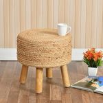 Shadowkart Jute Pouffes Sitting Stool For Living Room Poof Puffy Wooden Ottoman Stools Cotton Poof Furniture Footrest Pouf Footstool For Office Home Decor, 42X42X43Cm, Jute, Beige