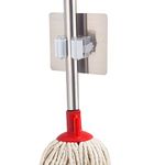 HomeFast Wall Mounted Single Mop and Broom Holder with Magic Sticker (Silver, Small)