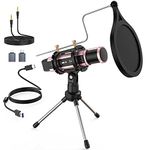 ZealSound Microphone,USB&3.5mm Mic,Type-C Adapter for Computer i Phone PC,Condenser Microphone with Echo Volume,Tripod Stand,Pop Filter,for ASMR Video Recording Streaming Singing Discord Twitch（Pink）