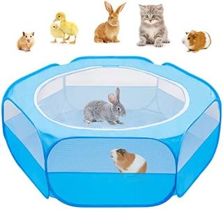 Amakunft Guinea Pig Playpen with Cover, Hamster Playpen with Top, Rabbit Pop Up Playpen with Roof, Small Animal Play Pen Indoor, for Ferret/ Chinchilla/ Bearded Dragon/ Rat/ Kitten (Light Blue)