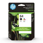 Original HP 64 Black/Tri-color Ink Cartridges (2-pack) | Works with HP ENVY Photo 6200, 7100, 7800 Series | Eligible for Instant Ink | X4D92AN