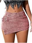 SHENHE Women's Vintage Mini Denim Skorts Wrap Overlay Irregular Stretchy Cargo Shorts Dusty Pink X-Small