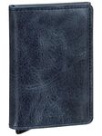 SECRID - Slim Wallet Genuine Vintage Leather RFID Safe Card Case for max 12 Cards (Blue), Blue, 16mm Slim, Vintage