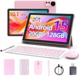 CUPEISI Android 15 Tablet 10 Inch, 20GB RAM+128GB ROM/ 2TB Expandable, 2.0GHz Quad-core Processor, 1280*800 HD Screen, 5G WiFi6 BT 5.0, 2 in 1 Tablets with Keyboard Case Mouse Stylus, Widevine L1 Pink
