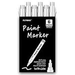 White Paint Pens, 6 Pack 2.5mm Medium Tip White Paint Marker Permanent for Wood Rock Plastic Leather Glass Stone Metal Canvas Ceramic Fabric Tire Paint Marker Oil Based