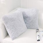 NordECO HOME Pack of 2 Faux Fur Cushion Covers 45 x 45 Luxury Fluffy Decorative Fuzzy Square Throw Pillow Case 18 x 18 for Sofa Decor Grey