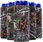 QualityPerfection Slim Can Cooler Sleeves (6 Pack) Insulated, Beer/Energy Drink Neoprene 4mm Thickness Thermocoolers for 12 oz Tall Skinny Beverage - Pattern Design, Ready for Printing (Camo Forest)