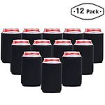 PrettyCare Beer Coozies for Cans (Black 12 Pack） Insulated Can Coolers - Poly Foam Bottles Insulator Holder, Blank for DIY Custom Wedding Favor, Funny Party Gift