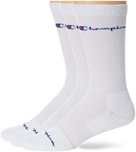 Champion Mens Crew Compression Sport Socks, White, 10-12 US