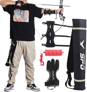 FENJANER 4Pcs Archery Accessories Set - Leather Archery Arm Guard | 3-Finger Archery Gloves | Back Arrow Quiver | Arrow Puller Target Remover - Complete Archery Protective Gear Bundle