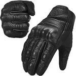 ILM Goatskin Leather Motorcycle Motorbike Powersports Racing Gloves Touchscreen for Men and Women Black (L, Black Perforated)