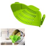 Clip-on Food Strainer Colander, V-Fyee Snap on Pots Pans and Bowls Strainer Draining Ground Beef Grease, Pasta, Fruit (Green)