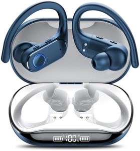 Active Noise Cancelling Ear Buds Wireless Earbuds Dual Battery Display, Bluetooth Headphones with Deep Bass, IPX7 Waterproof, Ultra Light Comfort Wear, Sports Earphones for Running Workout Gym Blue