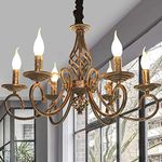 Ganeed Rustic 6-Light Chandeliers,French Country Vintage Chandelier,Metal in Antique Bronze Pendant Chandelier,Pendant Light Fixture for Island Kitchen Farmhouse Dining Room Living Room