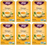 Yogi Tea - Ginger Tea (6 Pack) - Supports Healthy Digestion - Soothing and Spicy Blend - Caffeine Free - 96 Organic Herbal Tea Bags