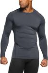 TSLA Men's Thermal Long Sleeve Compression Shirts, Athletic Base Layer Top, Winter Gear Running T-Shirt, Heatlock Round Neck Charcoal, XL