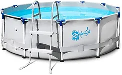 SereneLife Steel Frame, Outdoor Family Swimming Pool, Round Above Ground Pool Set Durable Corrosion and Puncture Resistant, w/Ladder, Filter, Cover, Plastic Spare Parts 2.5’ x 12’