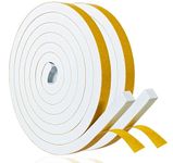 Adhesive Weather Stripping Foam Tape 12mm(W) x 10mm(T) Draught Excluder Tape for Door Window SoundProof Weather Strip Tape Seals for Gap Seal, 2 Rolls Total 4M Long White