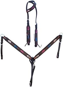 CHALLENGER Horse Western Tooled Leather Headstall Bridle Breast Collar Set 78FK17A