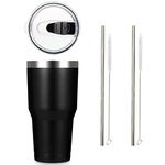 Store2508 Stainless Steel Insulated Double Walled Vacuum Tumbler with Straws Travel Mug for Hot & Cold Drinks, 30oz, Black