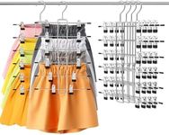 DAWNTREES Skirt Hangers with Clips, 4 Pack 6 Tier Space Saving Pants Hangers Closet Organization Clothes Organizer and Storage Hangers for Pants, Trousers, Shorts, Jeans (4)