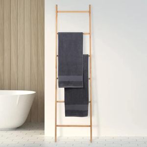 Fandcy 6 Tier Bamboo Freestanding Rack Towel Ladder, Natural, 182.5 x 50 cm