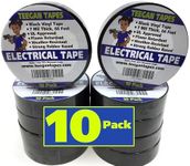 Black Electrical Tape - Black Vinyl Electric Tape (10 Pack) | 7 mil Thick Vinyl Tape 3/4 Inch Wide 66 Foot Long Roll | Strong Rubber Base | Flame Retardant, Temperature & Weather Resistant