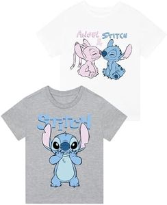 Disney Camiseta Stitch Niña | Camiseta Manga Corta Niña Paquete De 2 | Ropa Stitch Niña | Gris 5-6 años