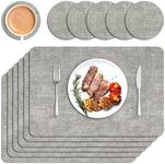 Sarsumir Placemats, Placemats and Coaster Sets 6 Place Mats and 6 Coasters PU Leather Dining Table Mats Washable Heat Resistant Non-Slip for Home Kitchen Restaurant, Light Grey