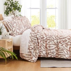 Southshore Fine Living, Inc. Full/Queen Sized Comforter Bedding Set, Down Alternative Floral Comforter with Matching Shams, Modern Abstract Prints Bed Spread, Fits Full & Queen Beds, Rust Khari