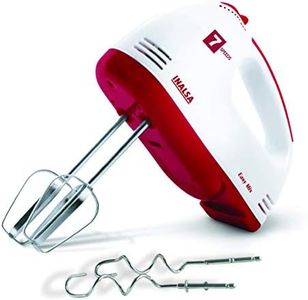 INALSA Hand Blender for kitchen|Hand Mixer blender|2 Detachable Beaters & Whisker/Dough Hooks | Powerful 250 Watt Motor | Variable 7 Speed Control |Hand Blender (White/Red)-Easy Mix