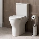 Comfort Raised Height Rimless Close Coupled Toilet Dual Flush Cistern Bathroom WC Modern White Soft Close Seat Space Saving Fixings Included