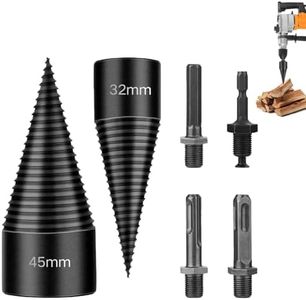 Firewood Log Splitter 2 Pack 45mm+32mm Easy Log Splitting Drill Bits Heavy Duty Electric Drills Screw Cone Driver Tools Split Wood Efficiently for Dry Soft Woods + 4 Drill Attachments (Black)